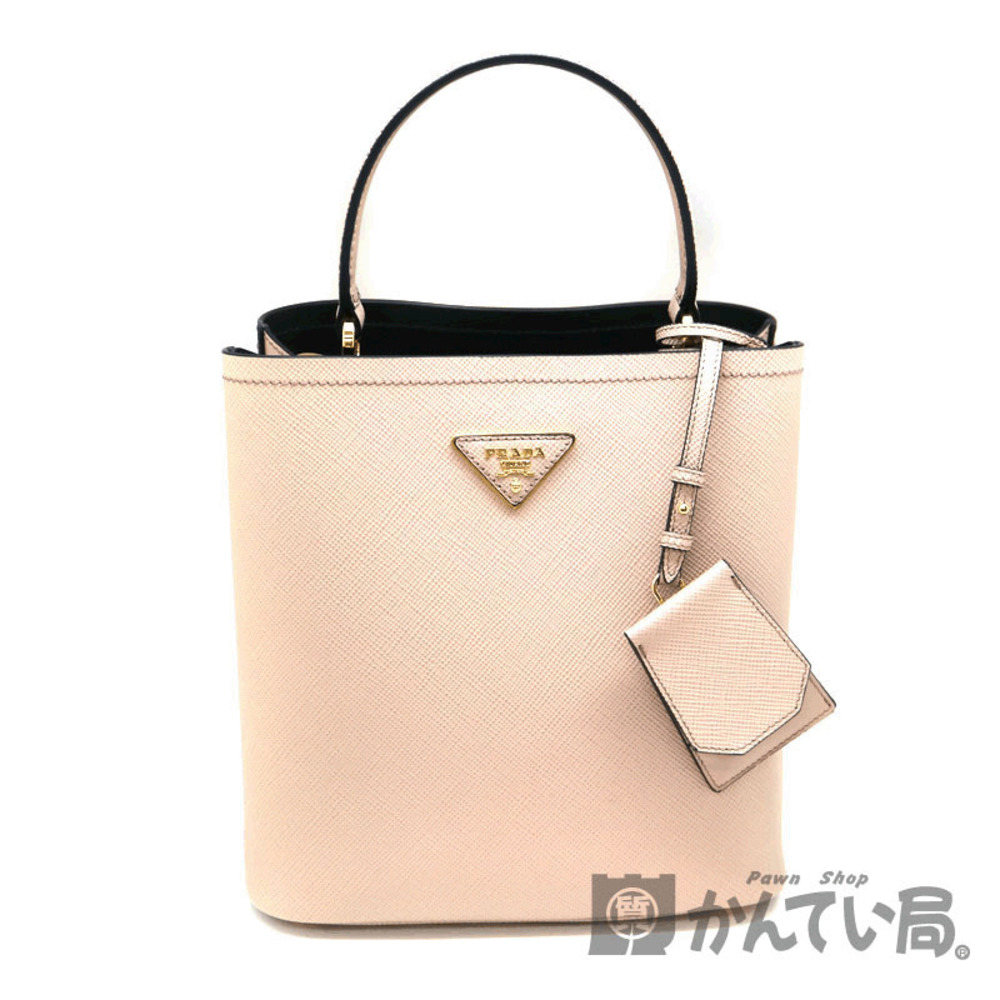 PRADA Panier Bag Shoulder Handbag Leather Pink Beige